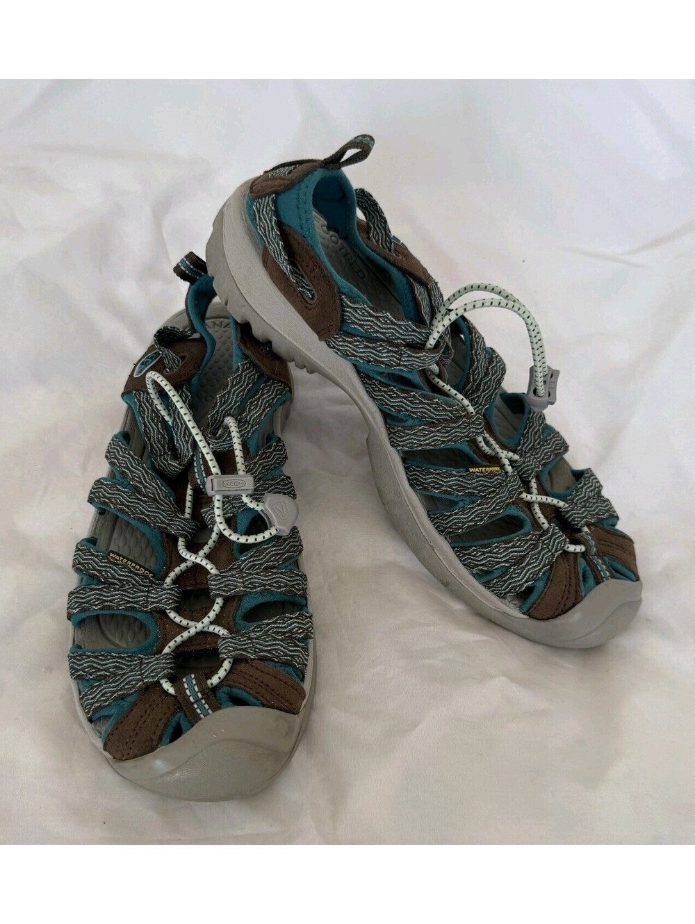 Keen Women's Whisper Waterproof Sandal Size 39 US 8.5 Teal & Brown 1020327